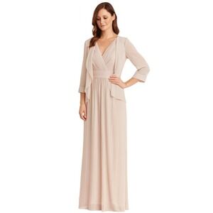 R & M Richards Open-Front Jacket & Metallic Gown Champagne Size 18 Shimmer 2 Pc